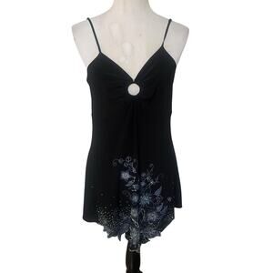 Libian USA Y2K Whimsigoth Sparkly Floral Print Mini Dress Black Size Large Fairy